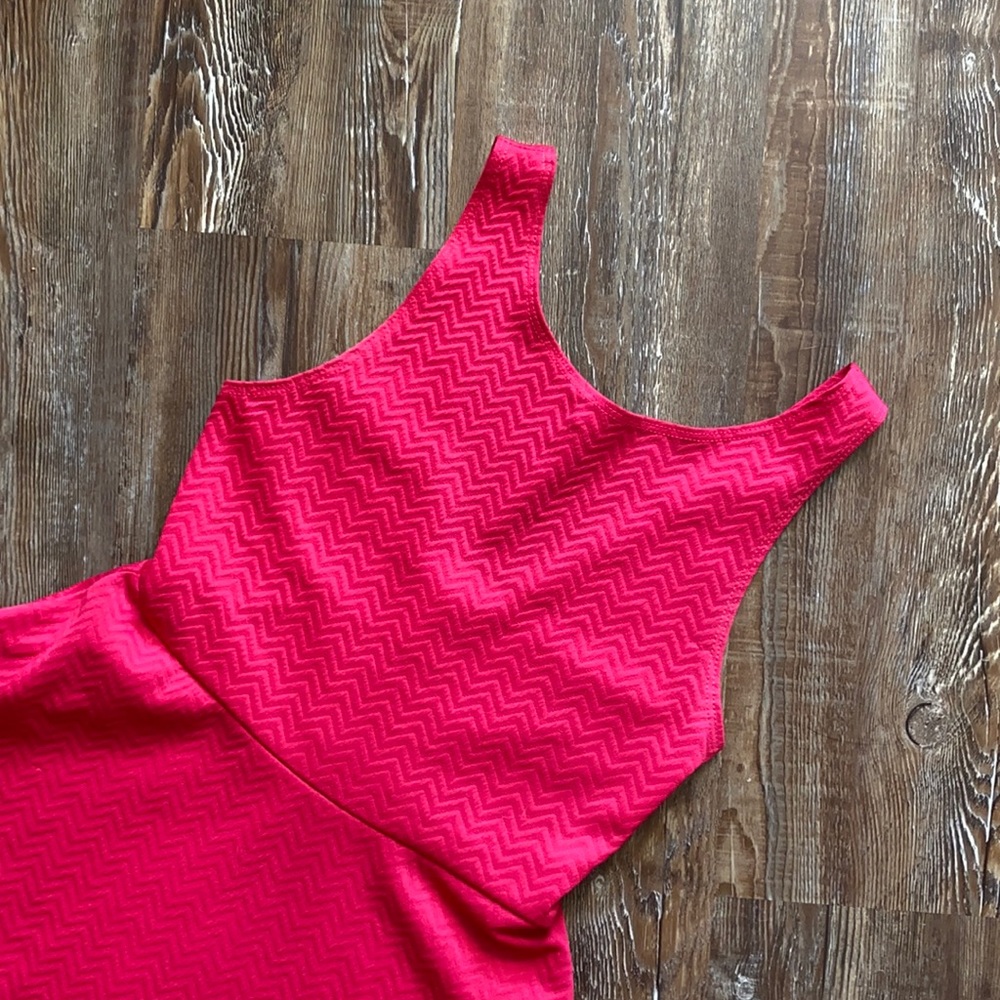 Hot Pink Chevron Textured Fit & Flare Sleeveless Mini Dress